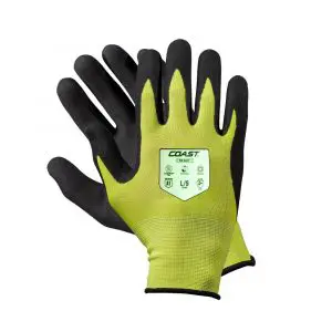 Coast SG300 High Visibility Glow Nitrile Safety Gloves, ANSI Cut Level A1, Touchscreen Compatible, Breathable, Yellow, High-Vis Yellow