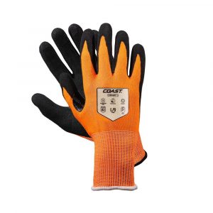 Coast SG400 High Visibility Nitrile Safety Gloves, ANSI Cut Level A3, Touchscreen Compatible, Breathable, Orange, High-Vis
