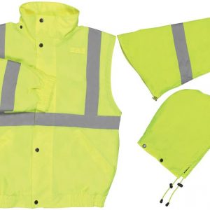 ERB 62080 ANSI Class 3 Zip Off Sleeve High Visibility Bomber Jacket Large