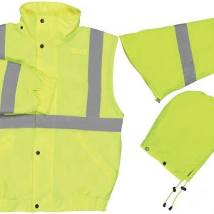 ERB 62085 ANSI Class 3 Zip Off Sleeve High Visibility Bomber Jacket, 5X-Large