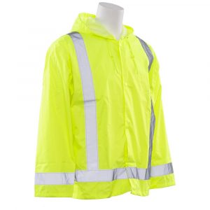 ERB S373 Men's 5X/6X Hi Viz Lime Class Rain Jacket with Hood, High Visibility Lime Green