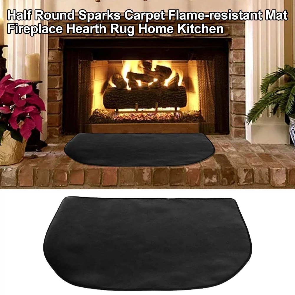 Favolook Fire Pit Mat Fireproof Blanket Half Round Hearth Fireplace Area Rug Polyester Trim Non Slip Mat 19 6 39 3inch Selectsafety Net
