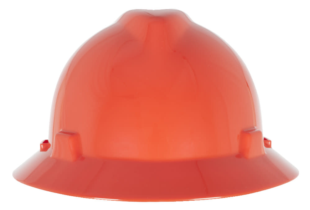 MS Safety Works V Gard Slotted Full Brim Hard Hat, Orange, with Staz On