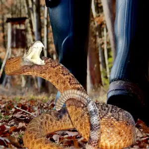 Rattlesnake bit through rubber boots